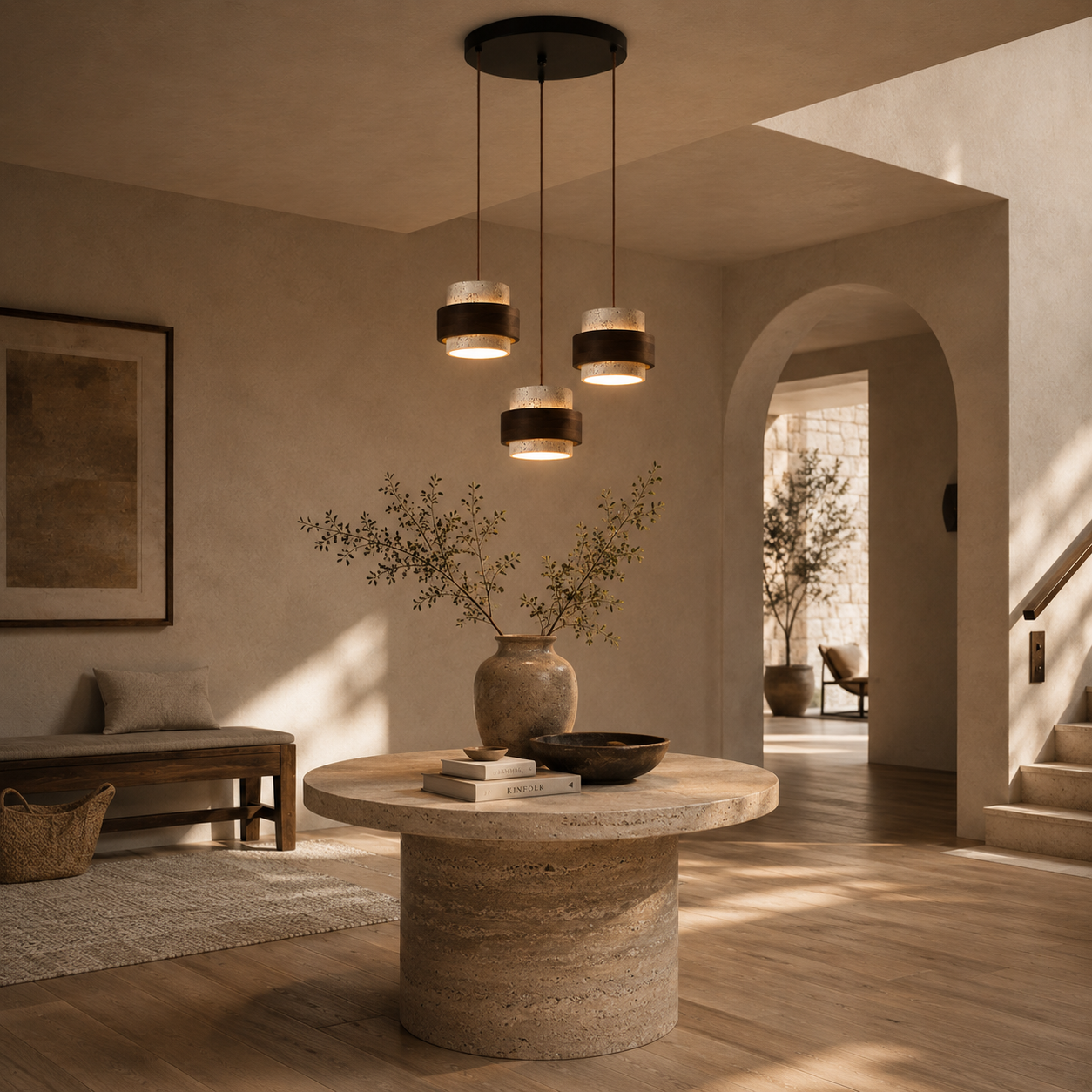 Evara Travertine Wood Pendant Lamp