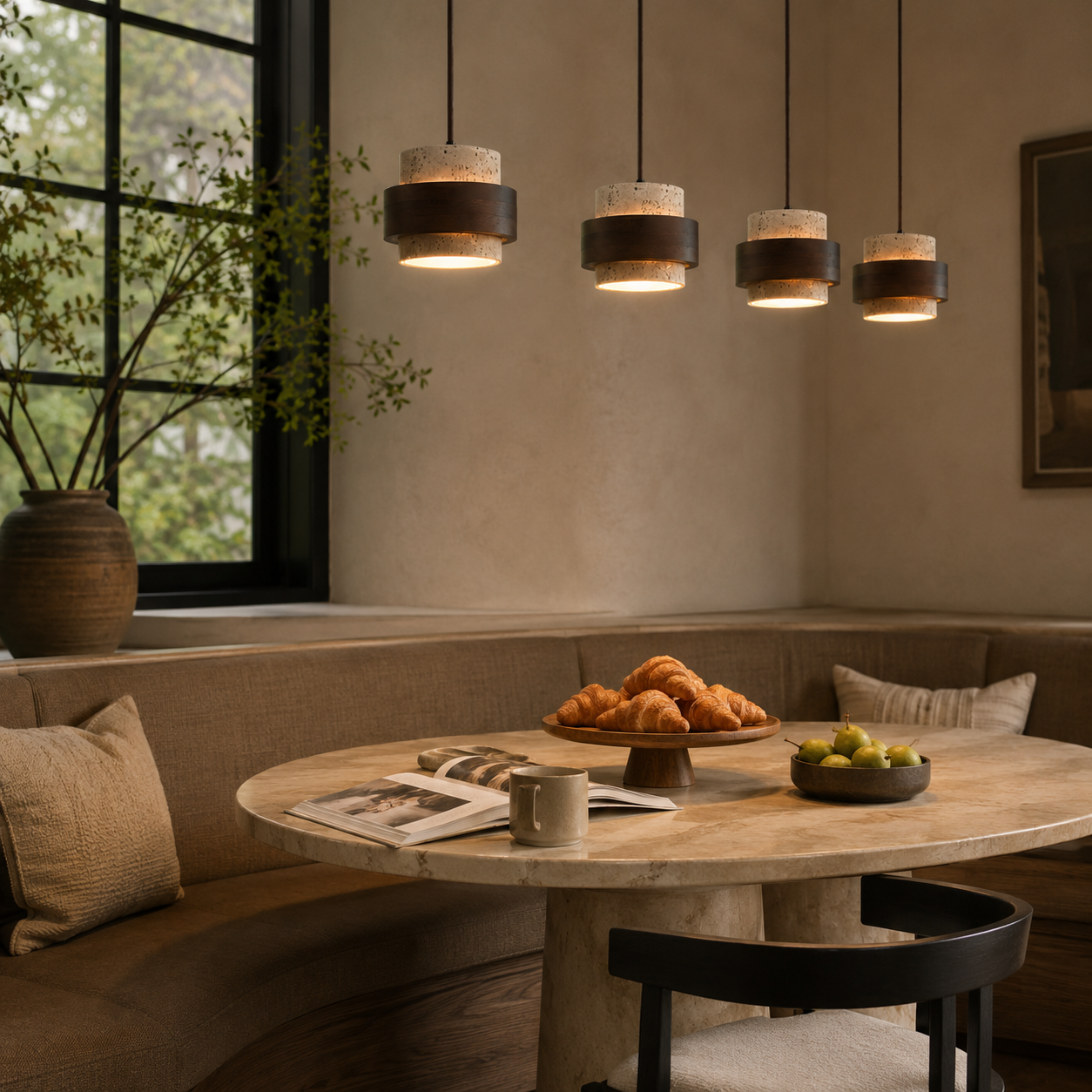 Evara Travertine Wood Pendant Lamp