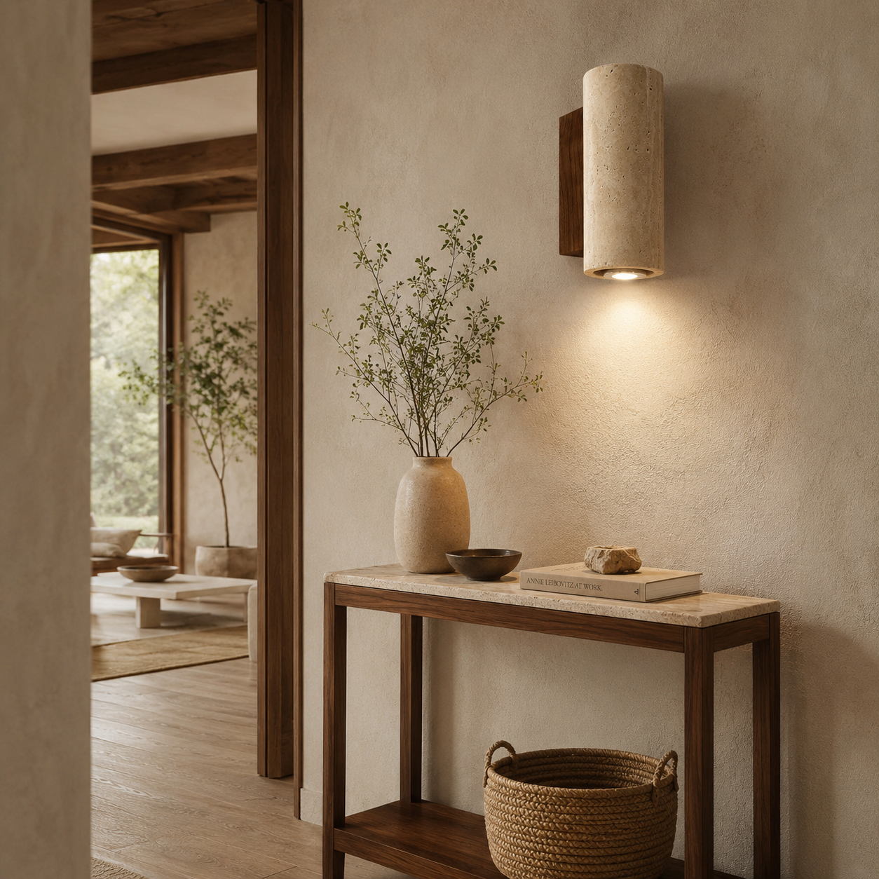 Taiko Travertine Plug-In Wall Light