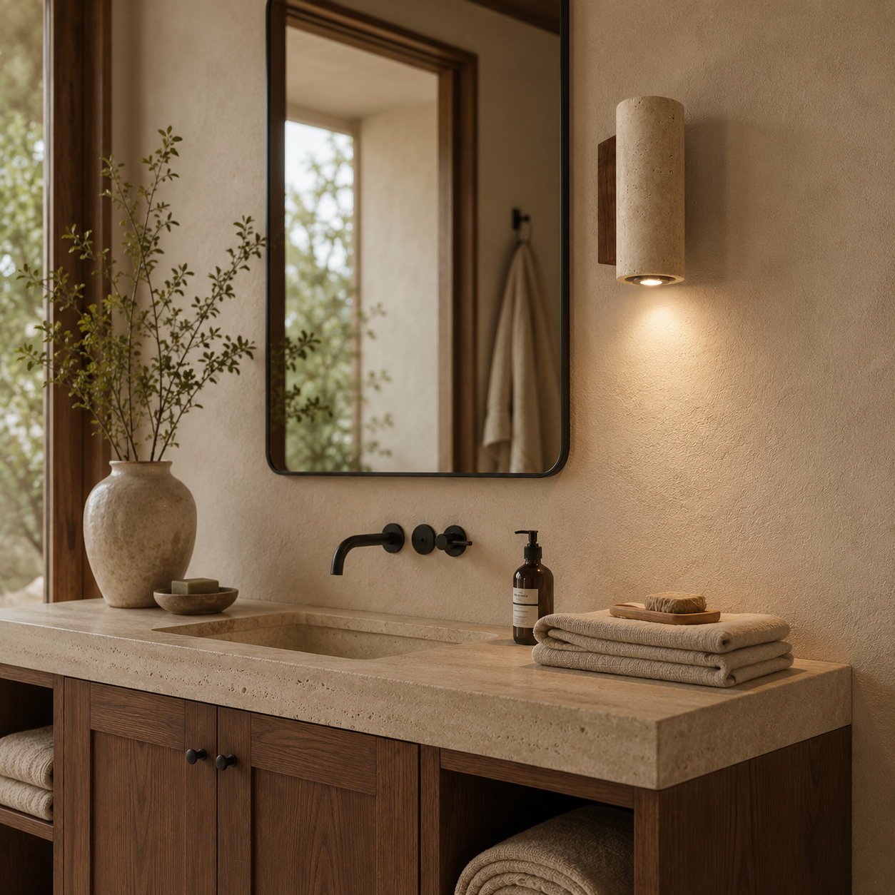 Taiko Travertine Plug-In Wall Light