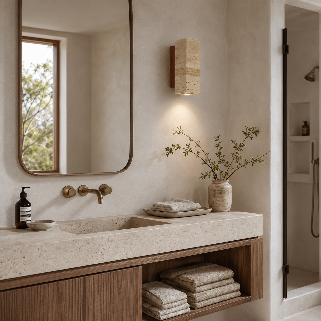 Taiko Travertine Plug-In Wall Light