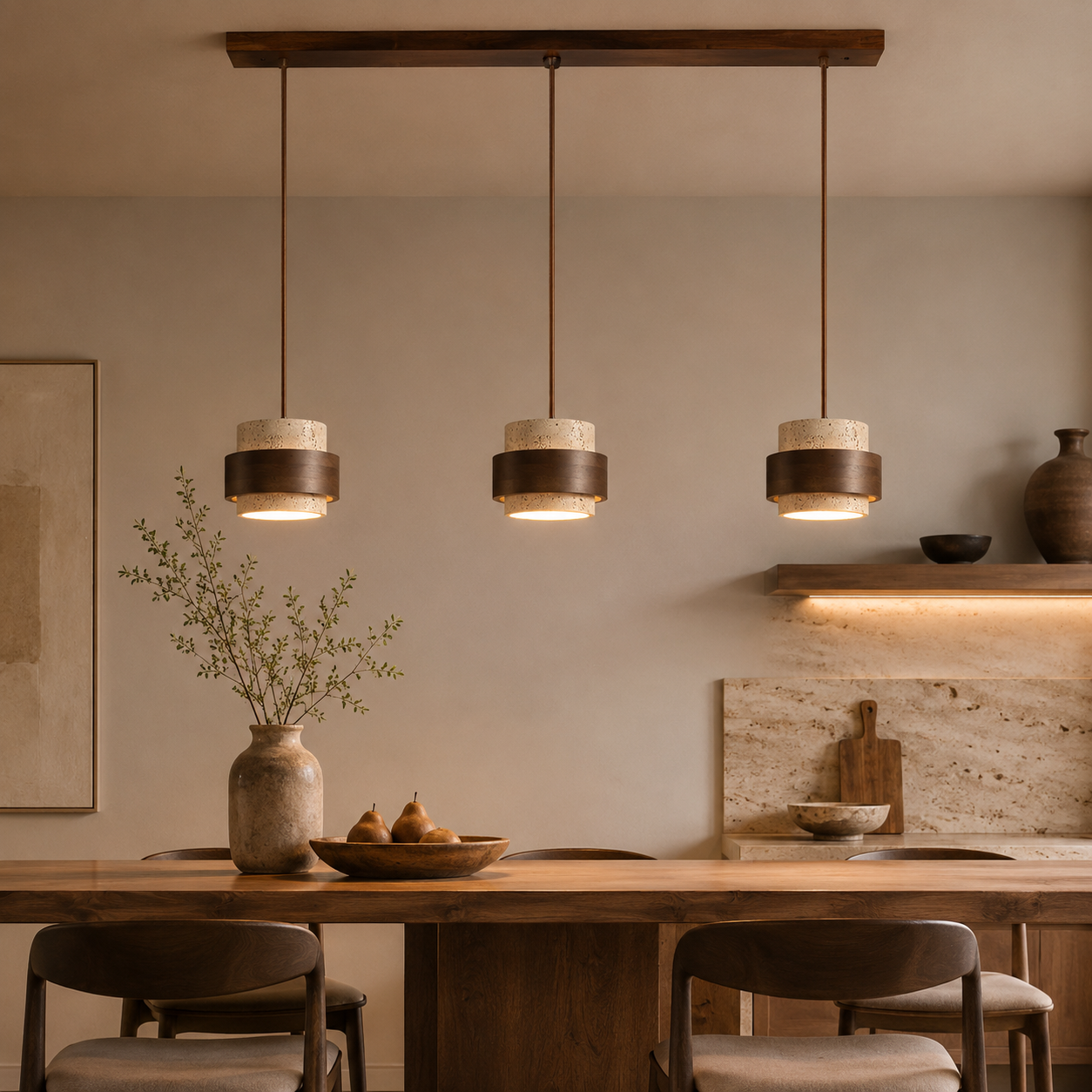 Evara Travertine Wood Pendant Lamp