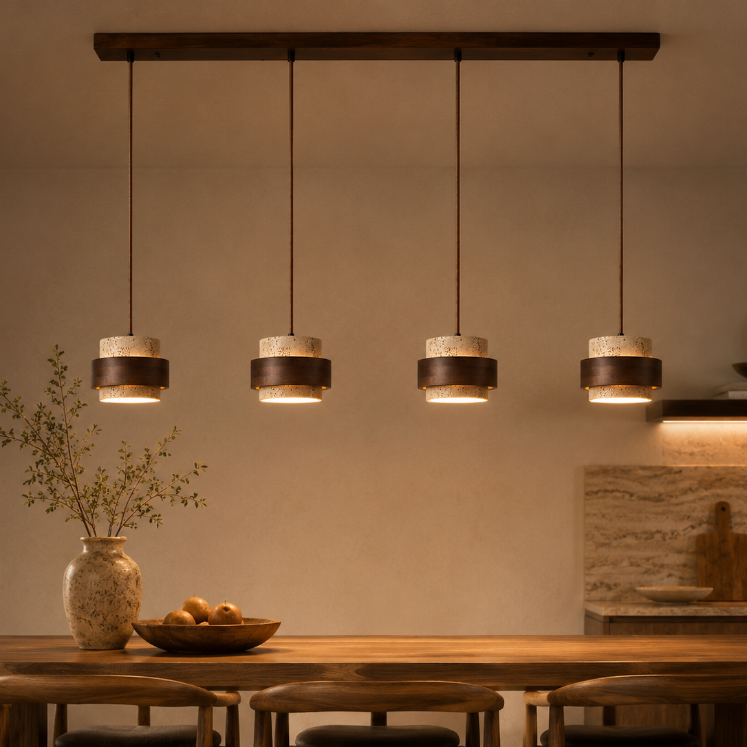 Evara Travertine Wood Pendant Lamp