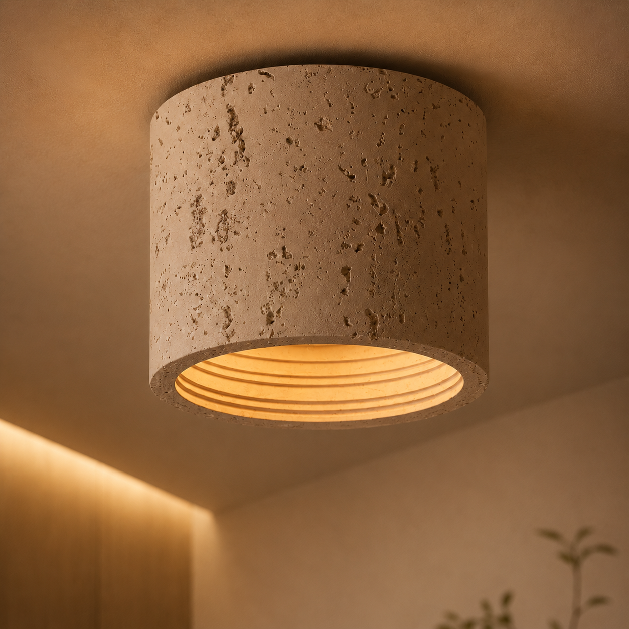Hikari Travertine Cylinder Ceiling Light