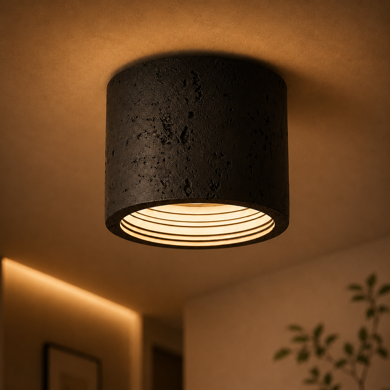 Hikari Travertine Cylinder Ceiling Light