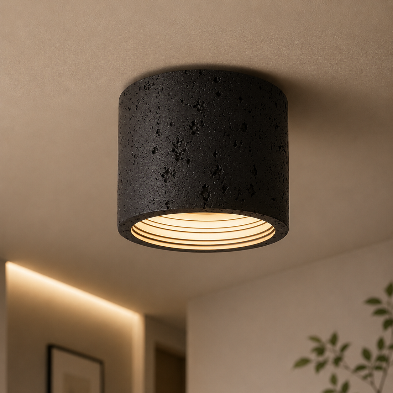 Hikari Travertine Cylinder Ceiling Light