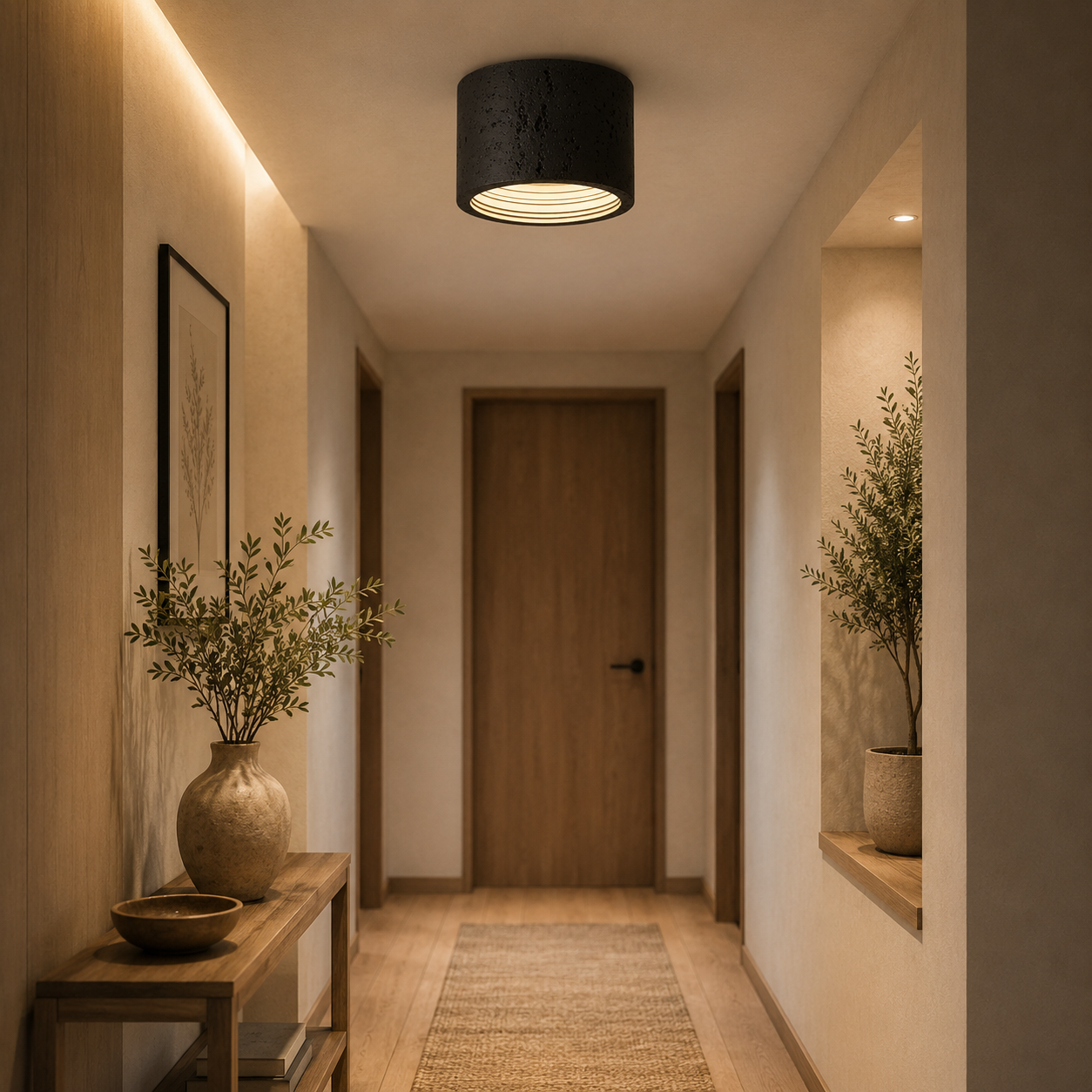 Hikari Travertine Cylinder Ceiling Light