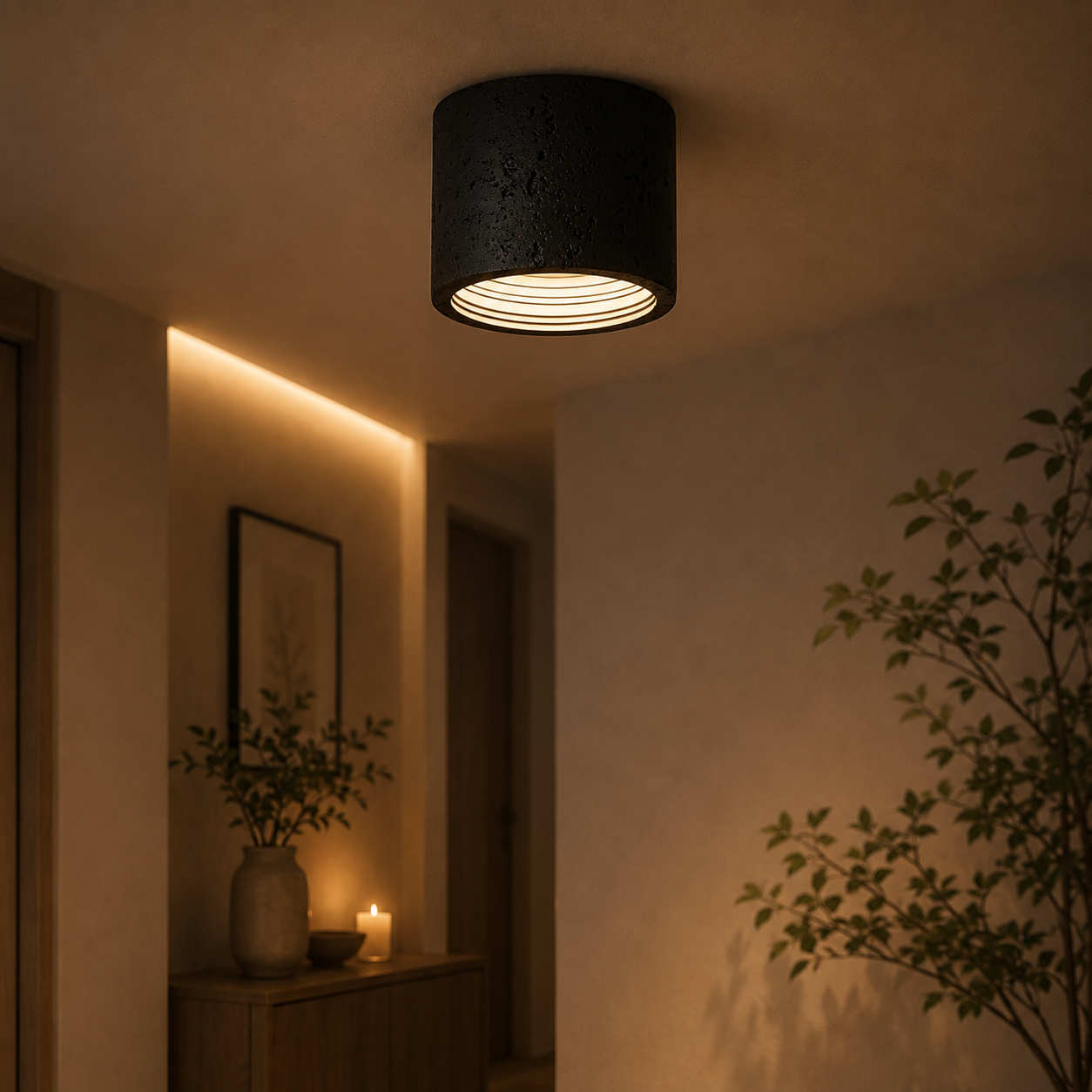 Hikari Travertine Cylinder Ceiling Light