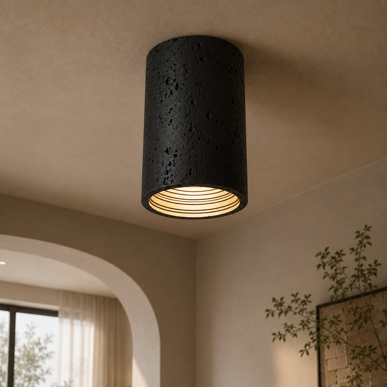 Hikari Travertine Cylinder Ceiling Light