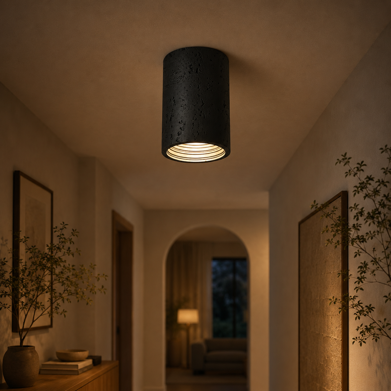 Hikari Travertine Cylinder Ceiling Light