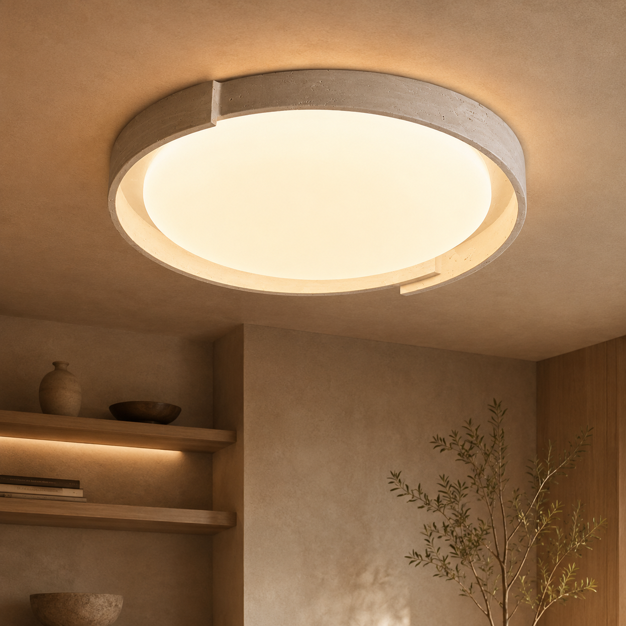 Selene Round Travertine Ceiling Light