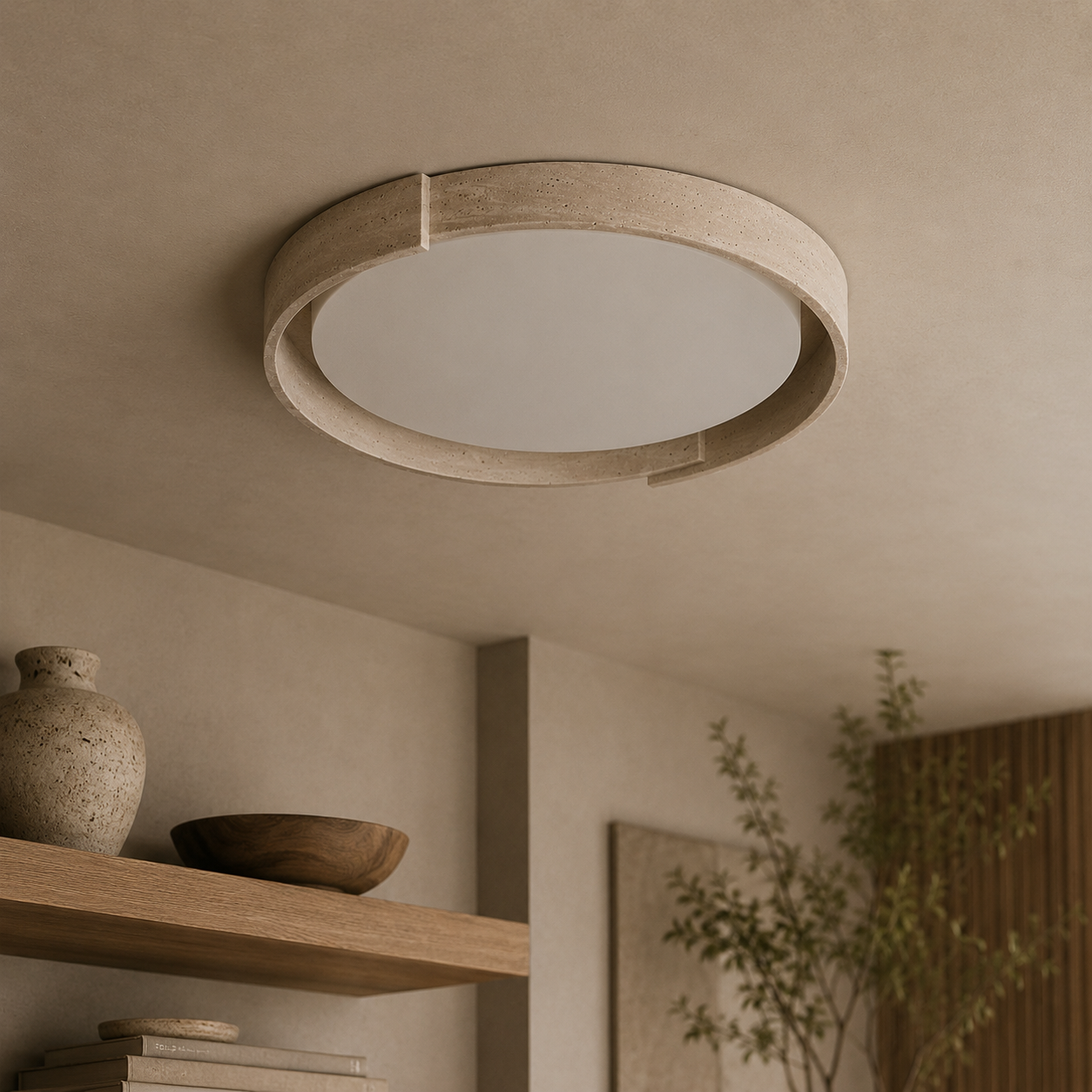 Selene Round Travertine Ceiling Light