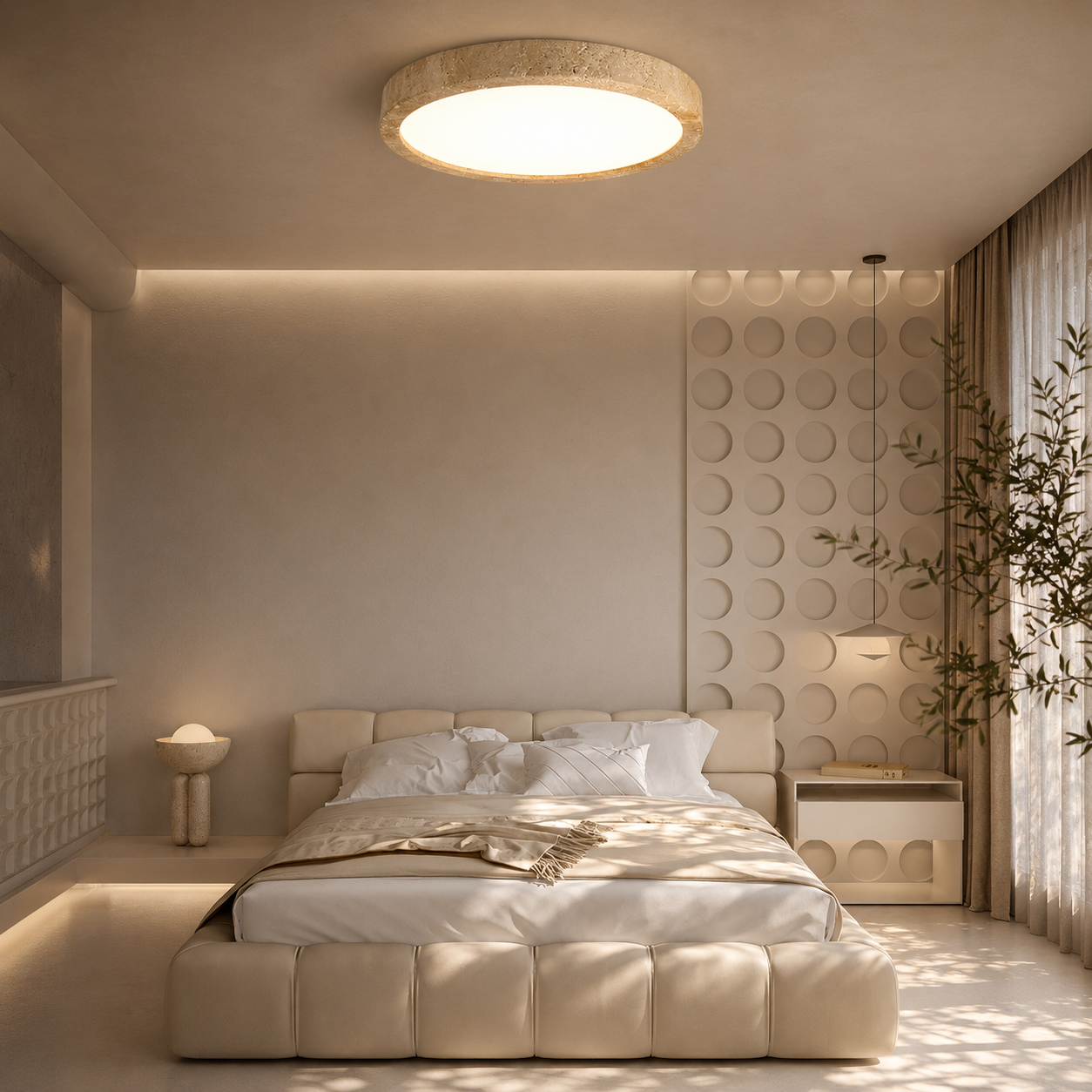 Aria Minimalist Travertine Ceiling Light