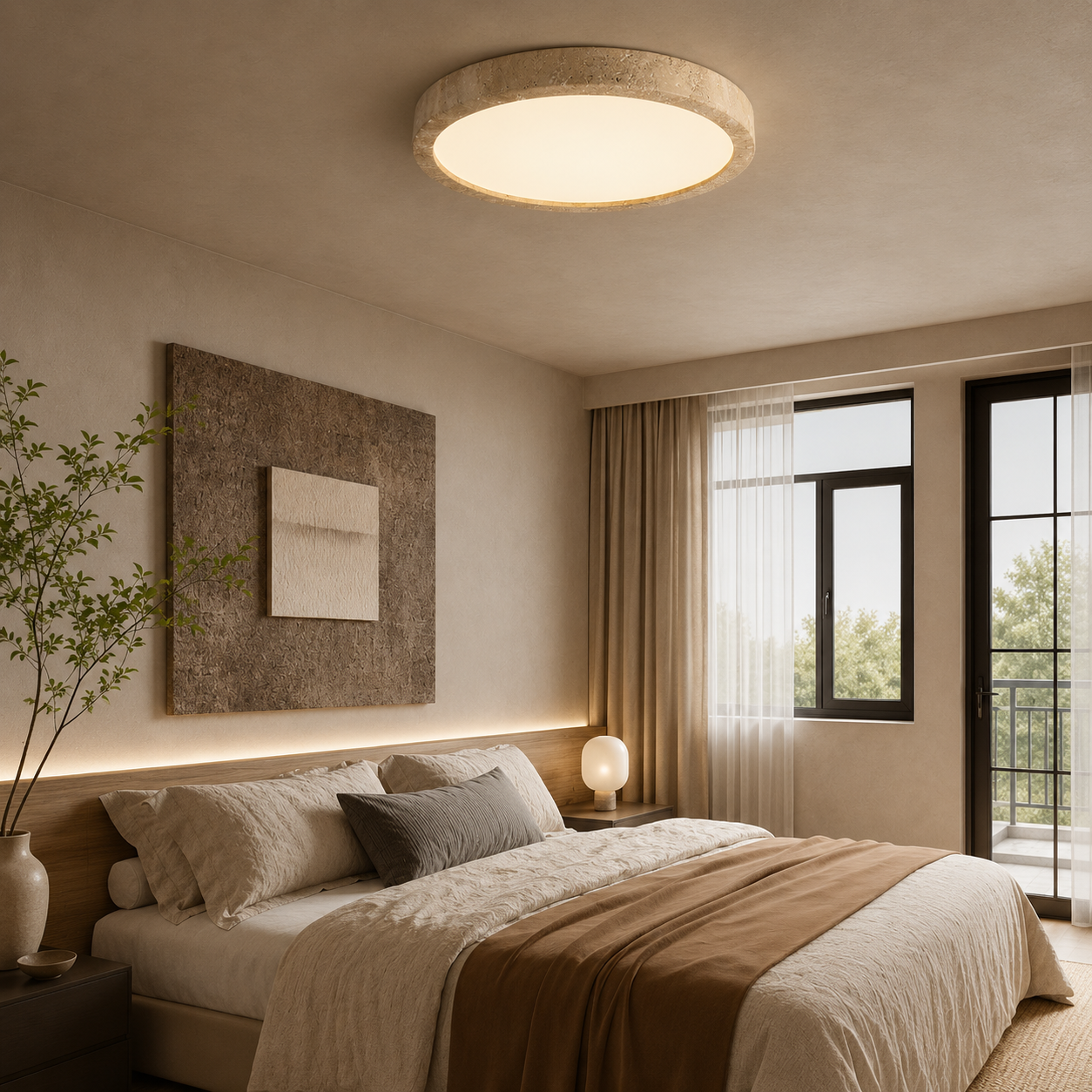 Aria Minimalist Travertine Ceiling Light