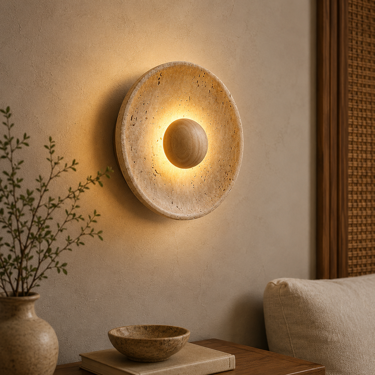 Solene Sun Travertine Wall Lamp