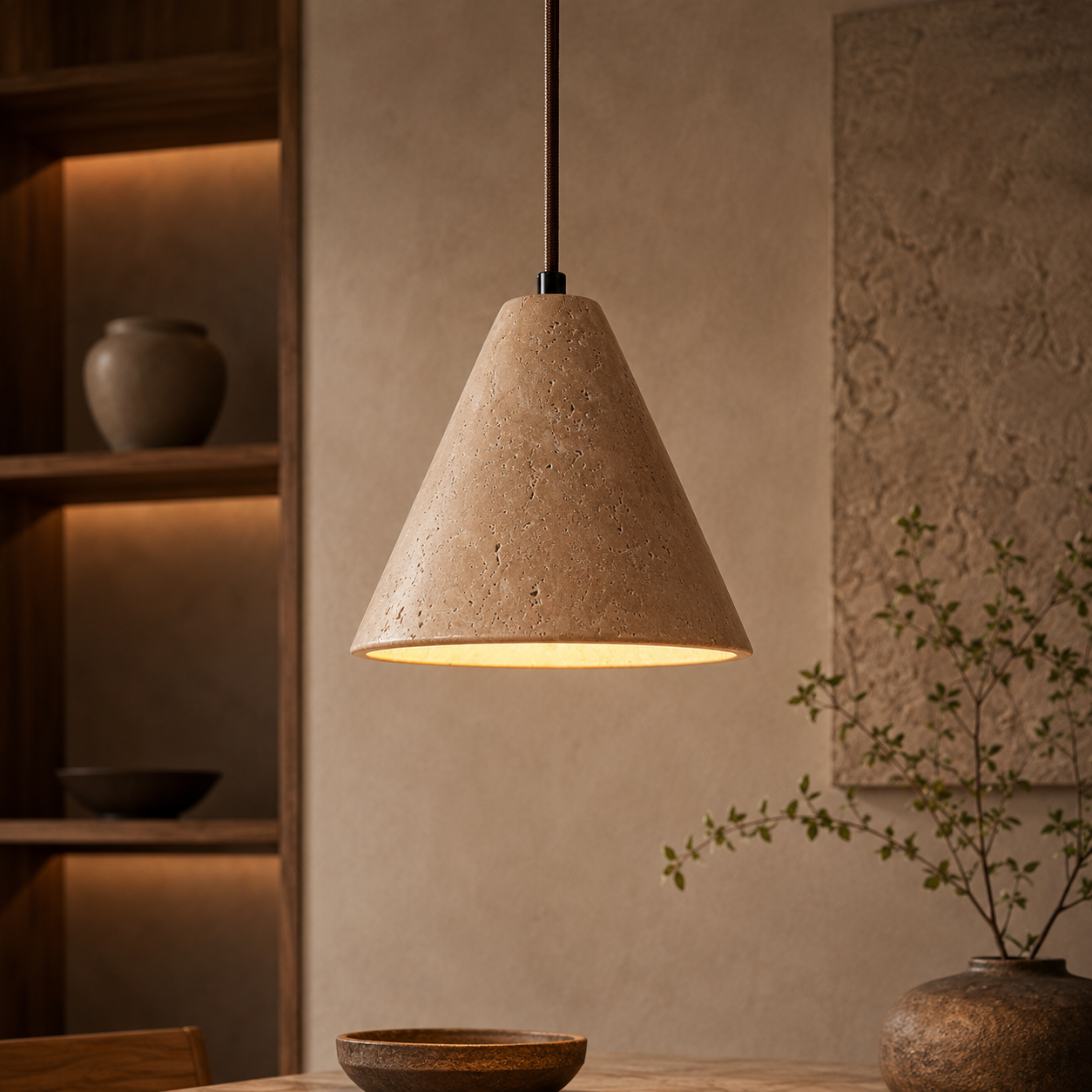 Valina Conical Travertine Pendant Light