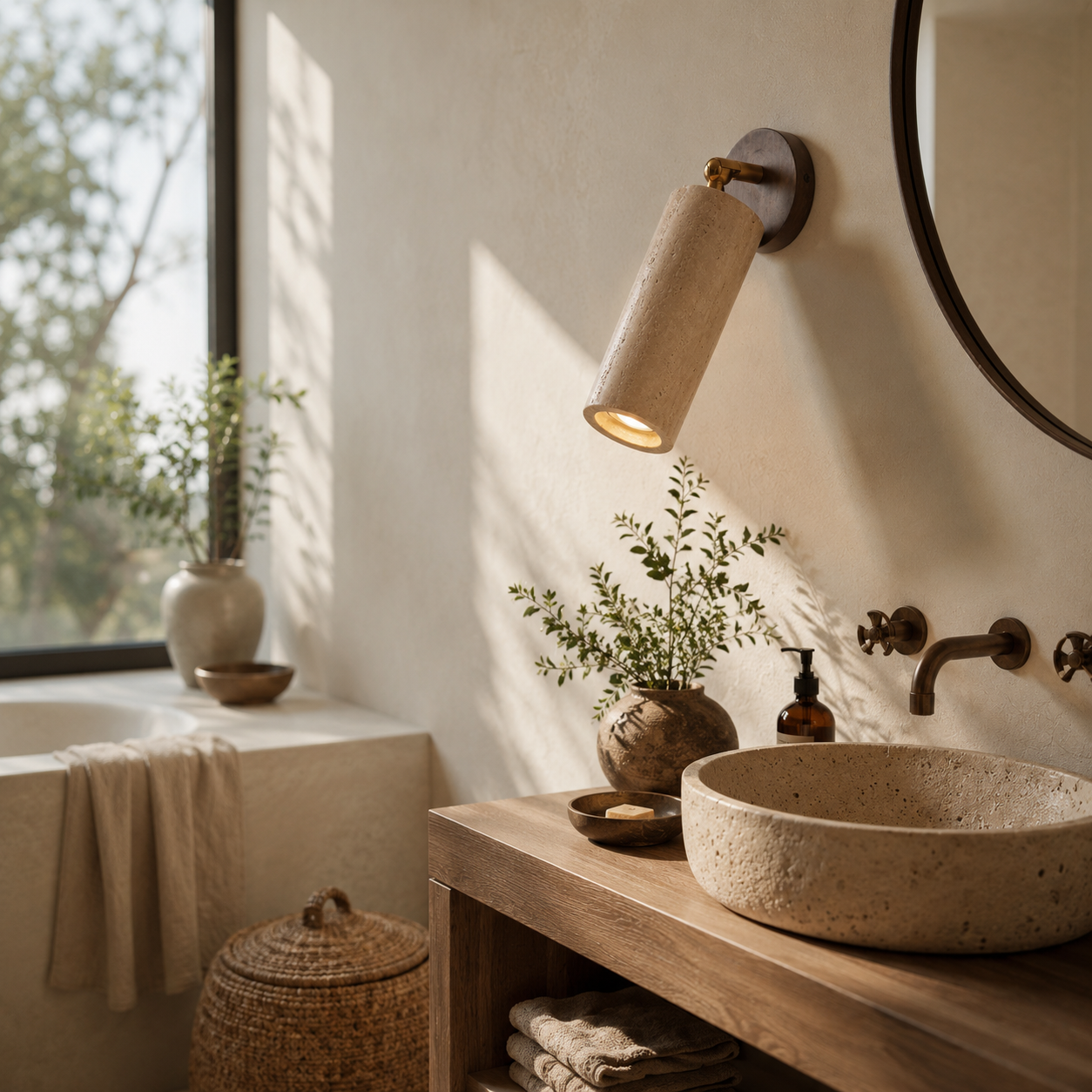 Isla Adjustable Travertine Wall Sconce