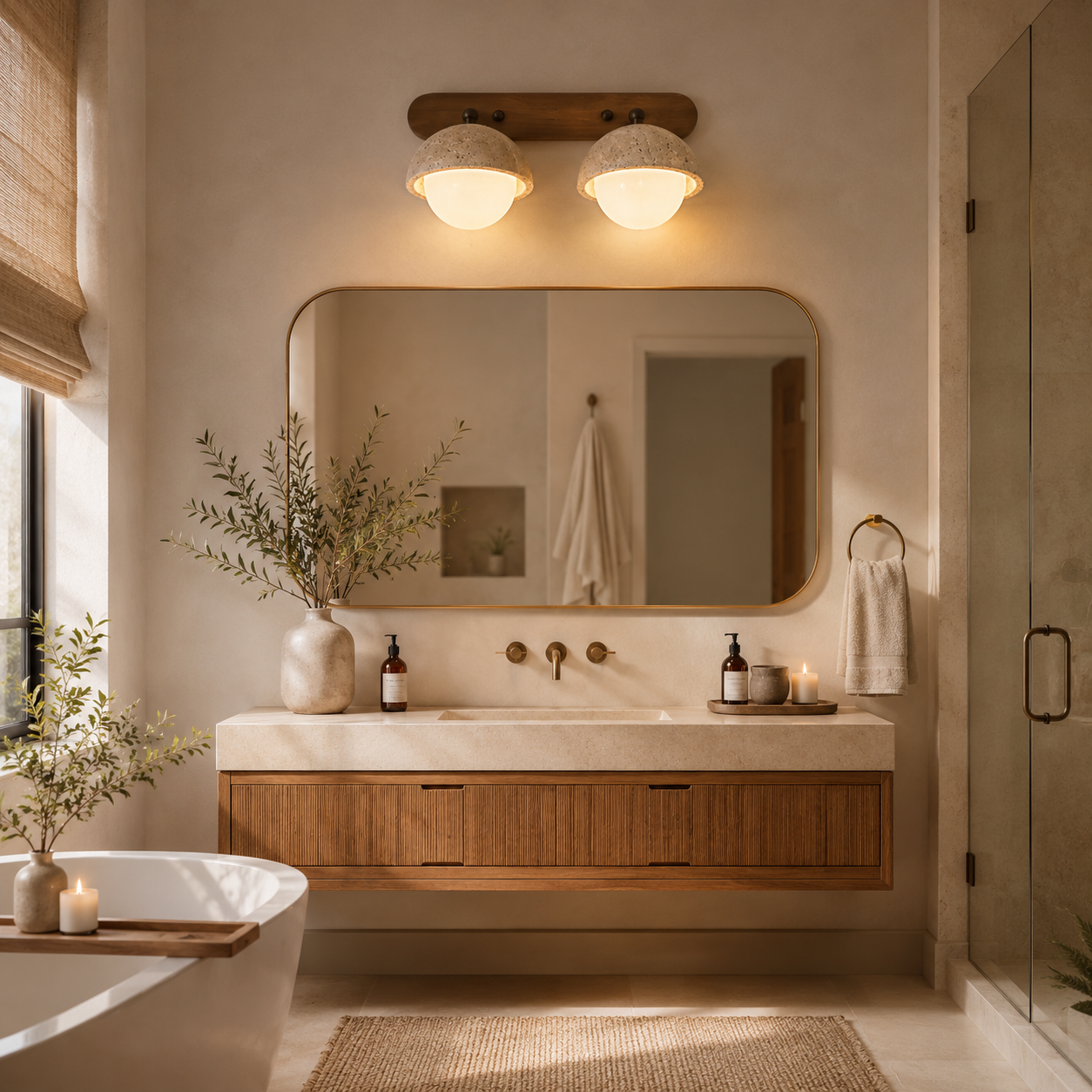 Naomi Travertine & Wood Wall Lamp