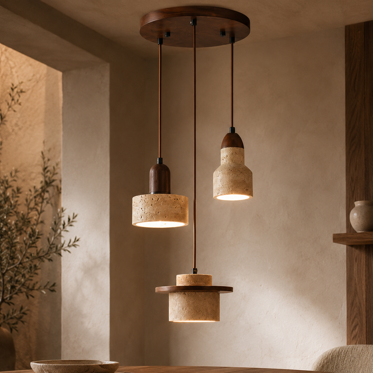 Selora Multi-Light Travertine Pendant Set