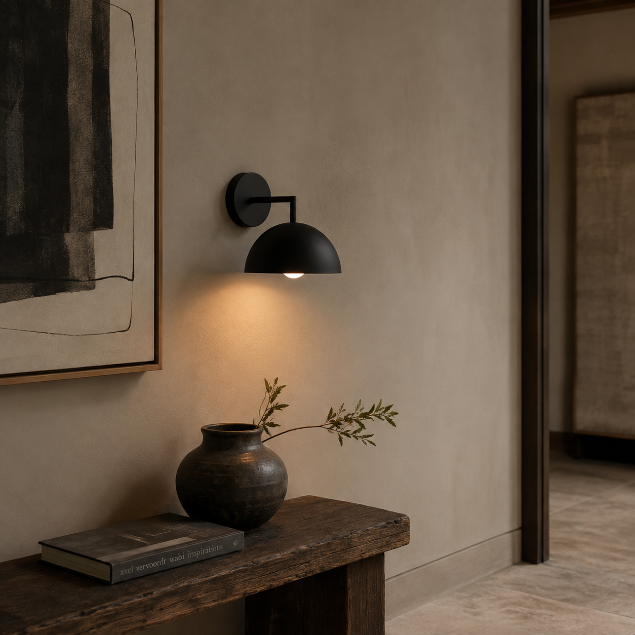 Vantara Black Dome Wall Light – Modern Minimalist Indoor Wall Sconce for Bedroom, Living Room & Hallway