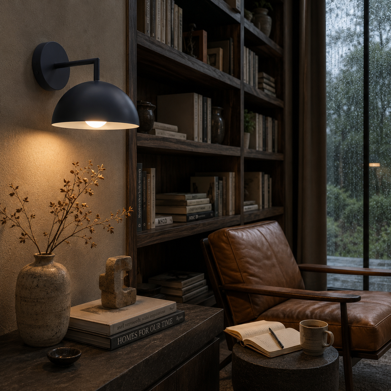 Vantara Black Dome Wall Light – Modern Minimalist Indoor Wall Sconce for Bedroom, Living Room & Hallway