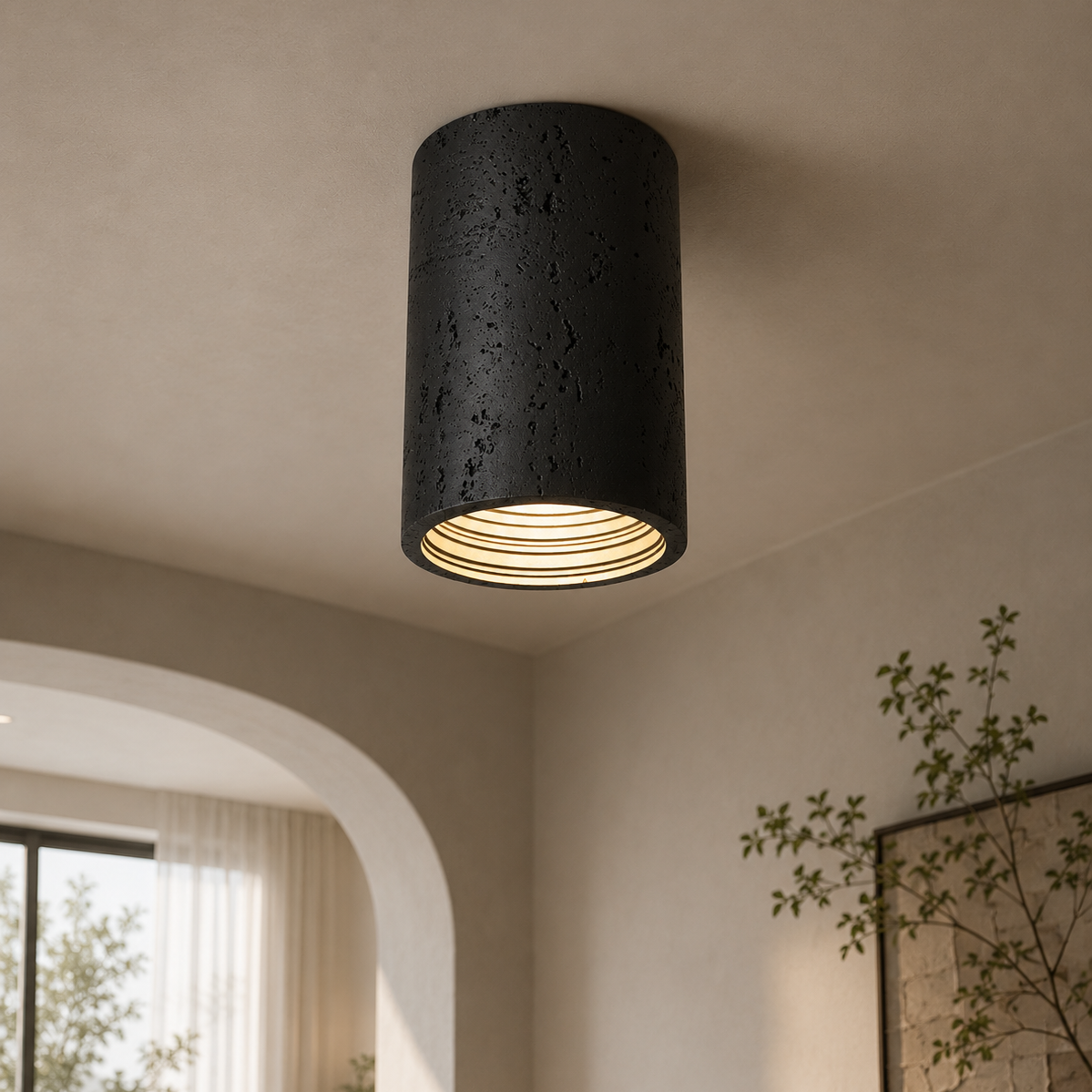 Hikari Travertine Cylinder Ceiling Light