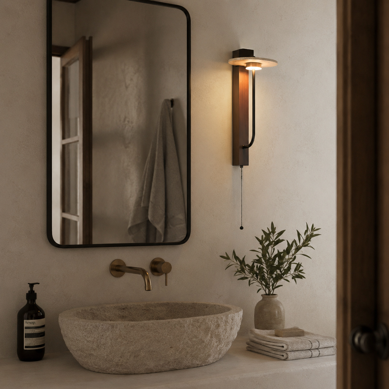 Sumi arm wall light installed in a hallway showing slim wall-mounted silhouette