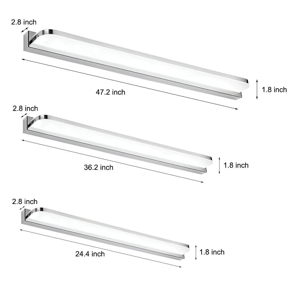 Viora LED vanity light product shot showing iron frame construction and rectangular diffuser