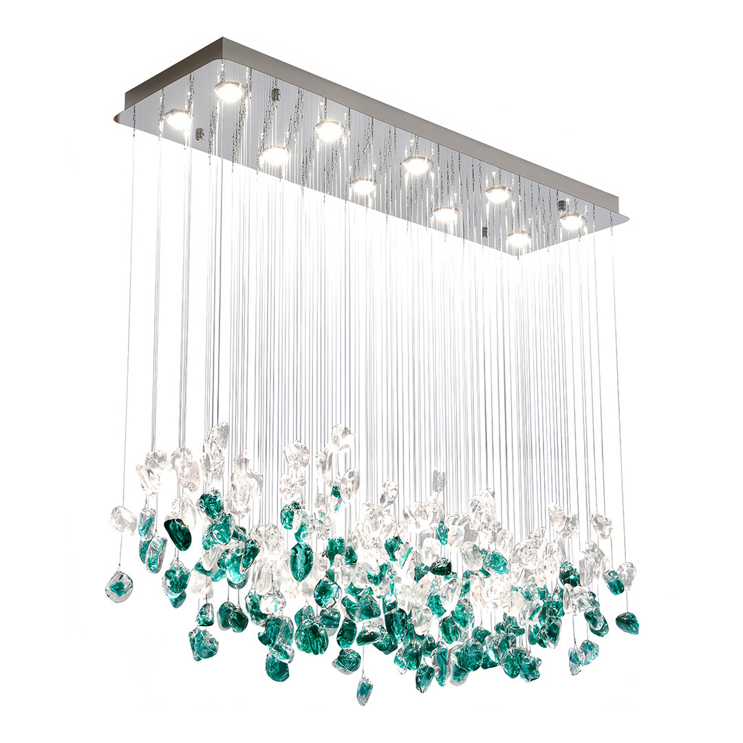 Auréline glass island chandelier in a contemporary open-plan kitchen and living space