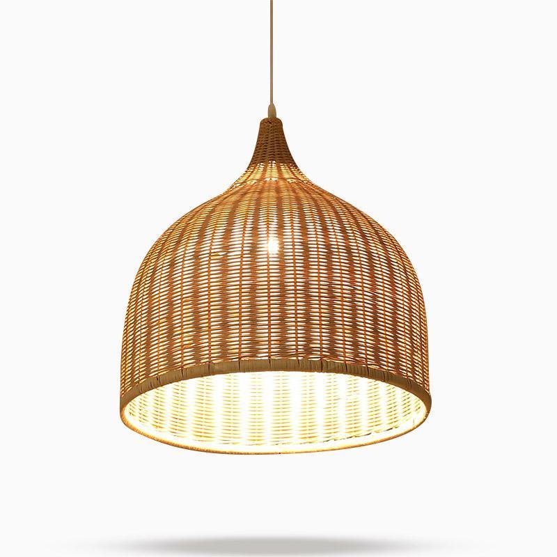 Aureon rattan pendant light size comparison showing 14-inch, 18-inch, and 25-inch variants