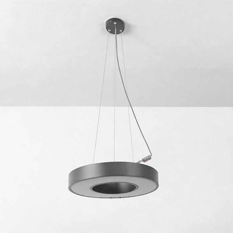 Aureon circular LED pendant light in white, even light diffusion demonstrated