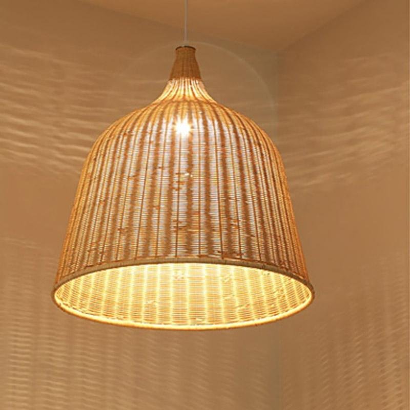 Aureon rattan pendant light in coffee finish above a kitchen island in a modern interior