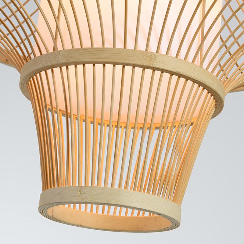 Aureon modern bamboo pendant light from above, showing cord and canopy mounting detail