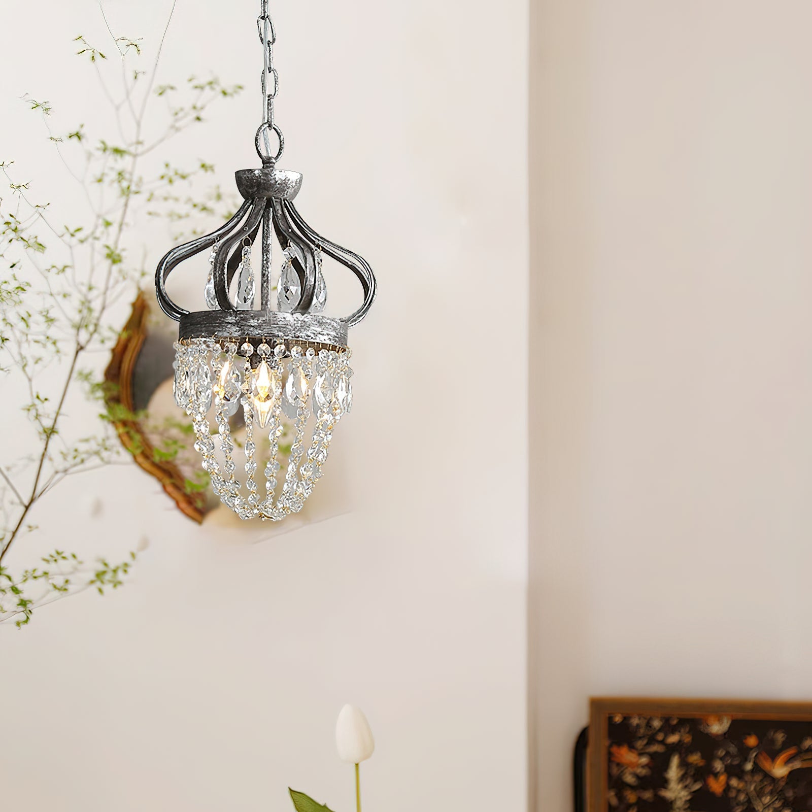 Modern glass drop chandelier for contemporary interiors, antique gold version