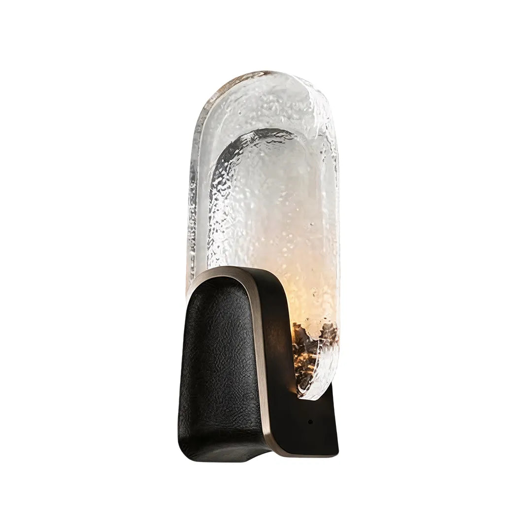 Art deco glass wall sconce in black brass with clear oval shade, contemporary wall light