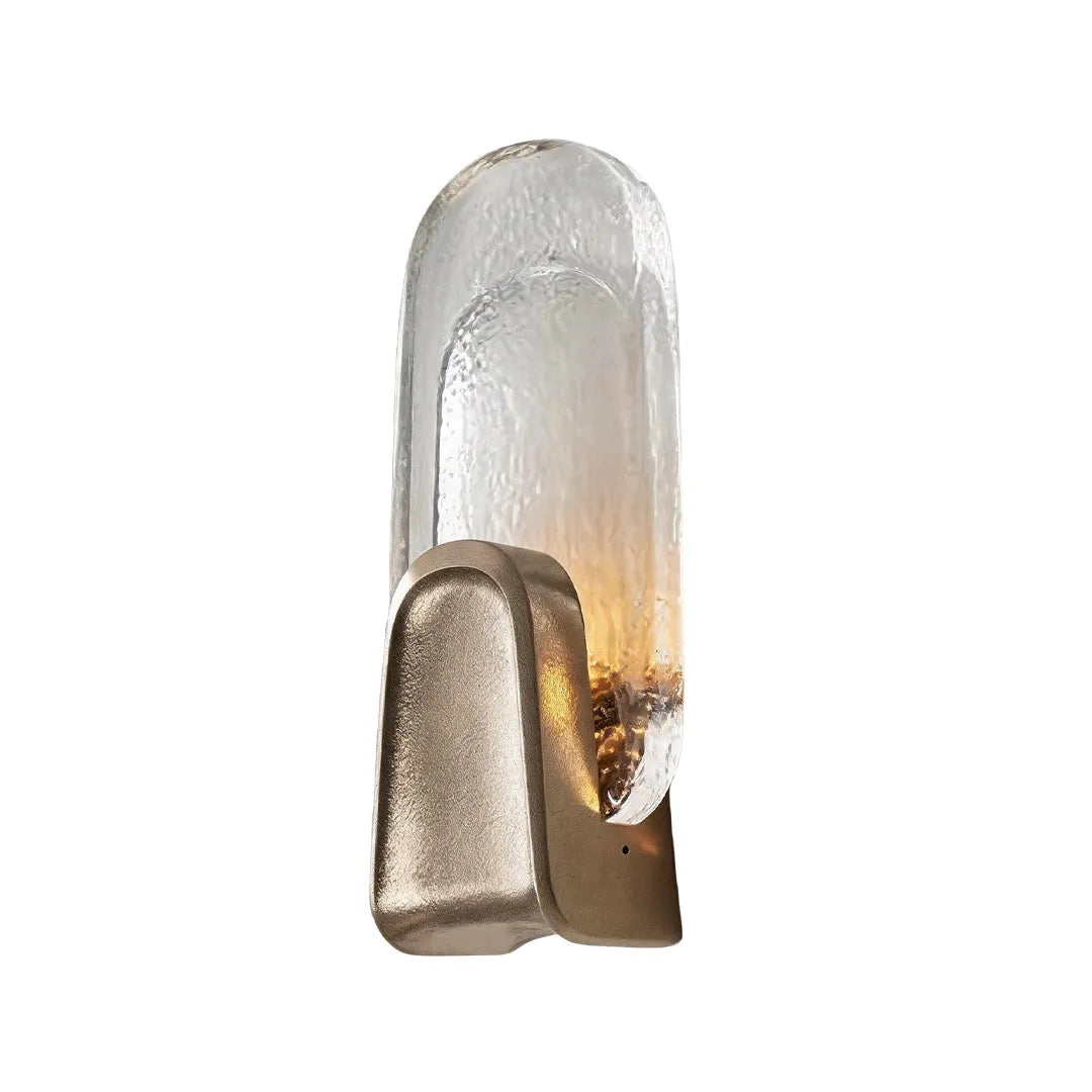 Art deco glass wall sconce in gold brass with clear oval shade, luxury modern wall light