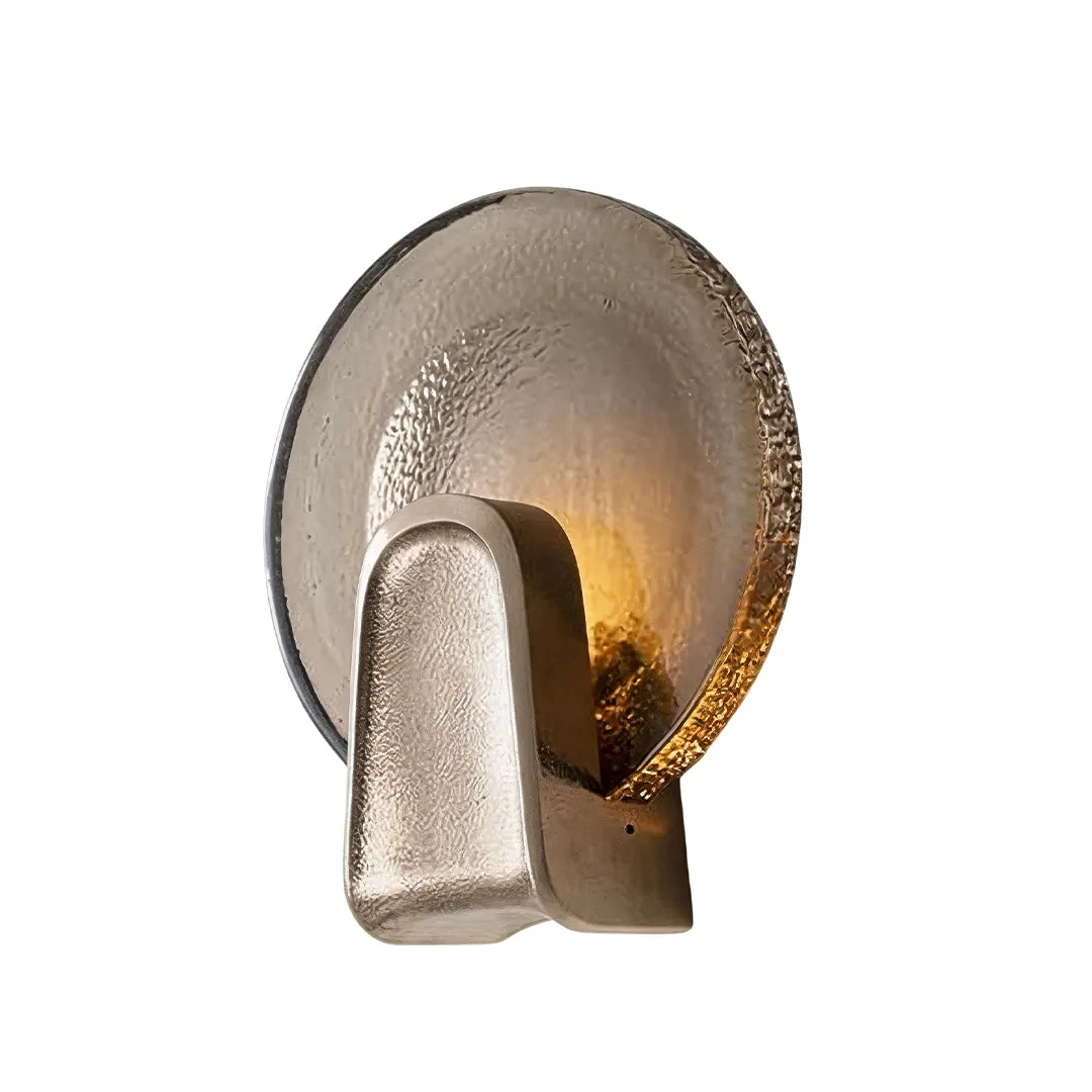 Art deco glass wall sconce in gold brass with smoked gray round shade, modern wall light