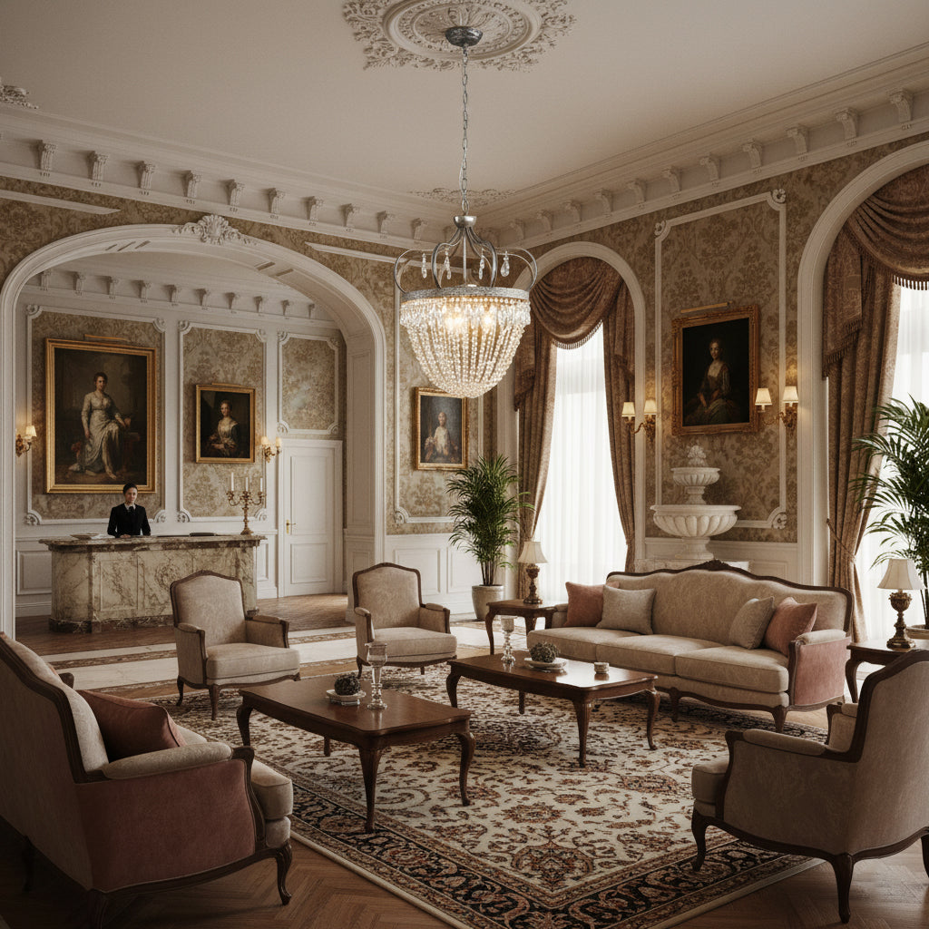 Vantara large chandelier D 53 cm in antique gold, dining room setting