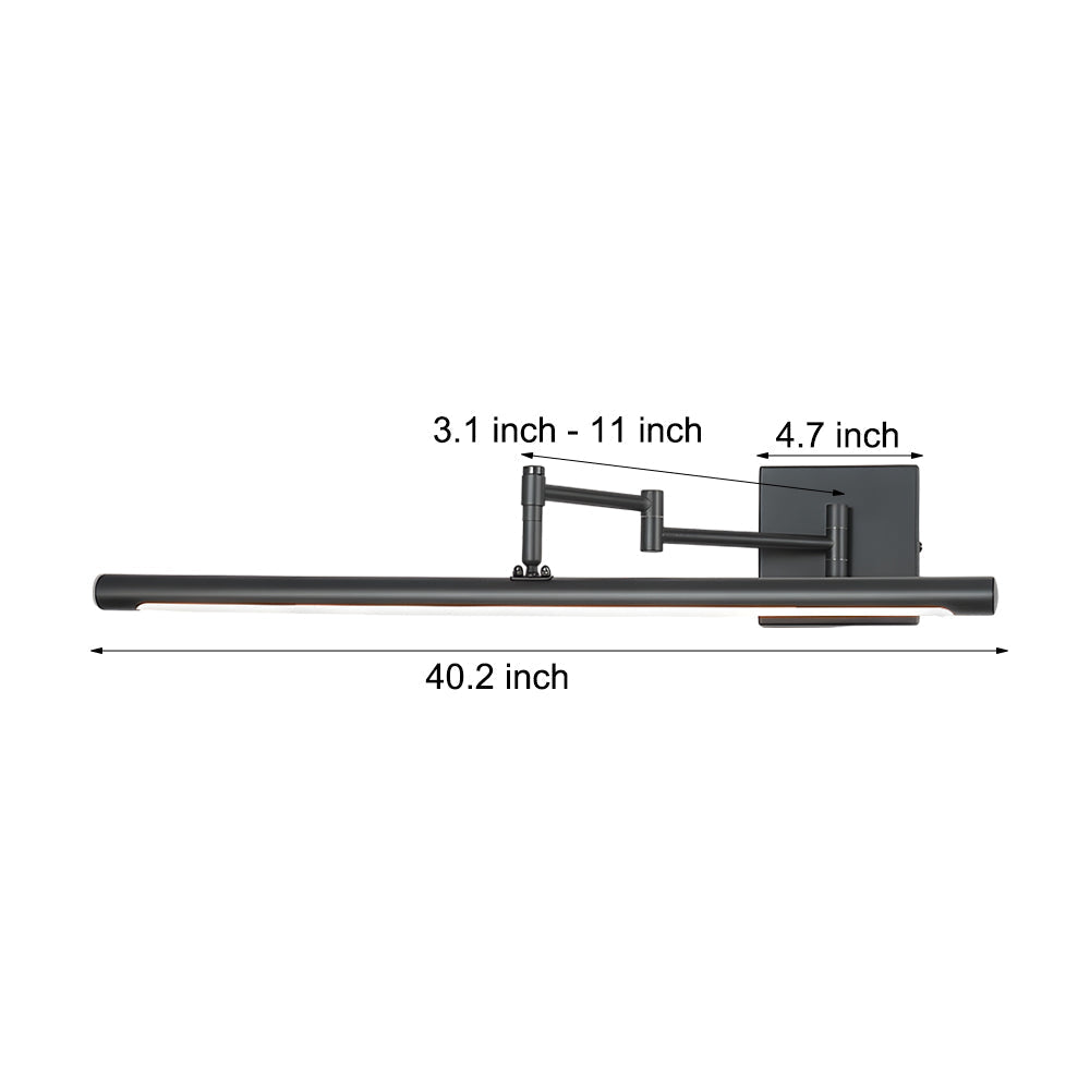 Size and dimension diagram for the Viora swing arm LED bathroom vanity light