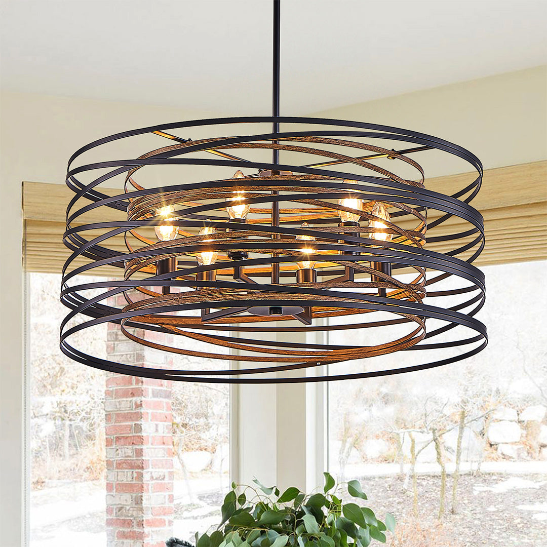 Aureon black drum pendant light in a modern minimalist interior setting