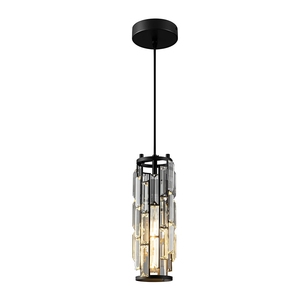 Black single 1-light crystal pendant light, Aureon pendant in iron and glass