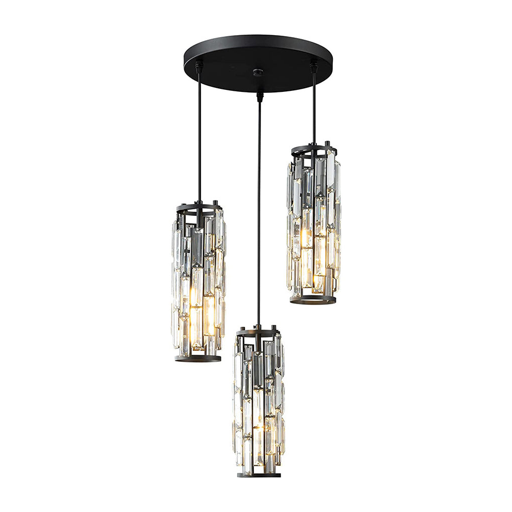 Black 3-light crystal pendant light cluster, Aureon multi-head configuration