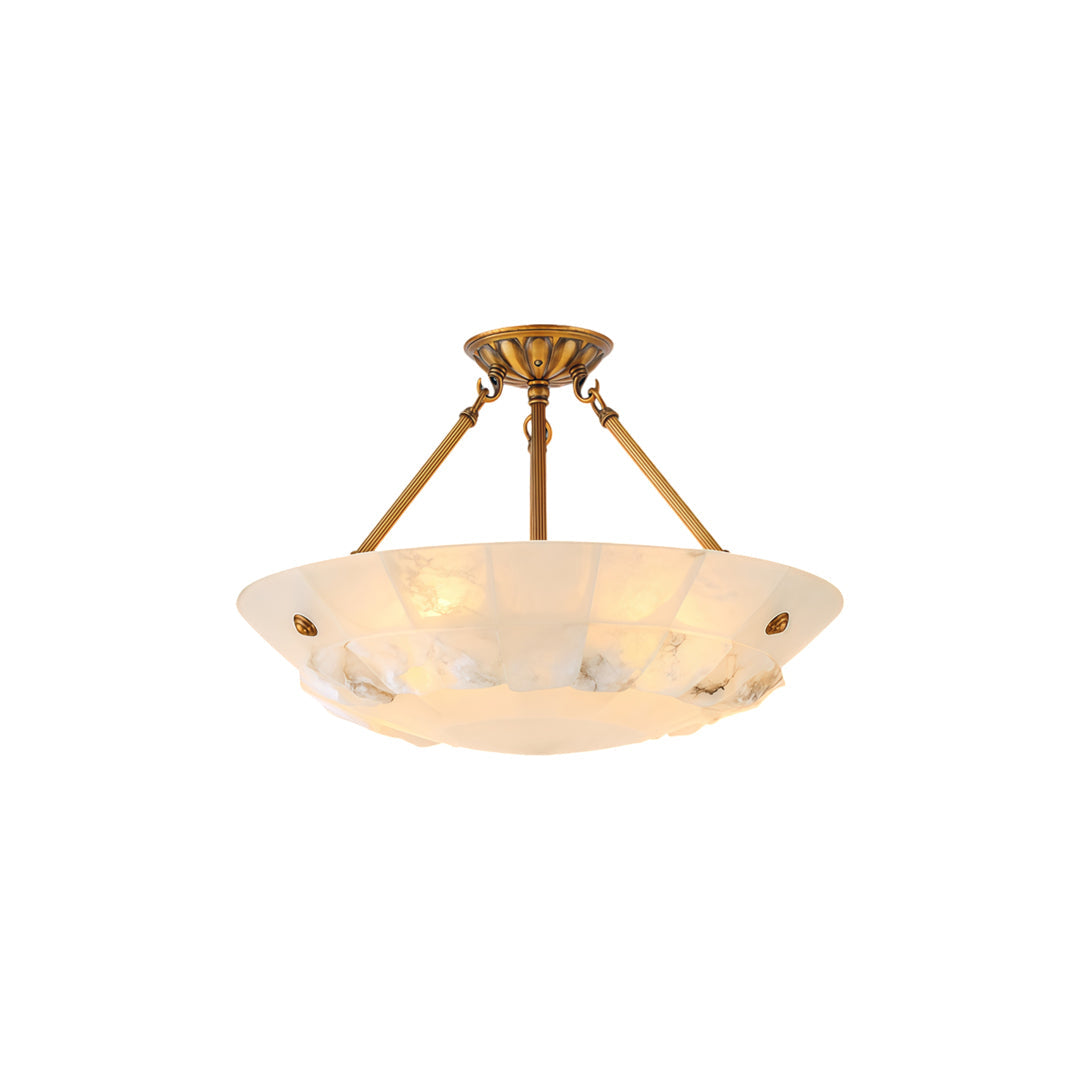 Auréline round alabaster bowl chandelier with brass-finish frame, modern ceiling light