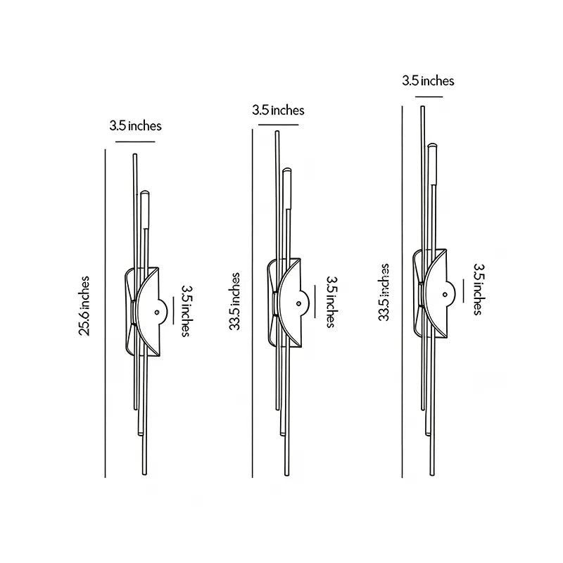 Niva linear wall sconce dimension diagram showing height measurements for all three length variants