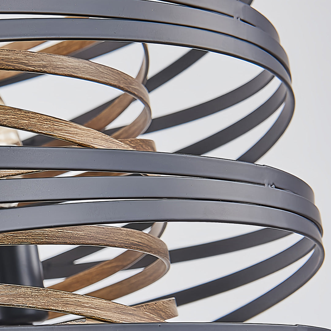 Ceiling mount and canopy close-up detail of the Aureon black drum pendant light