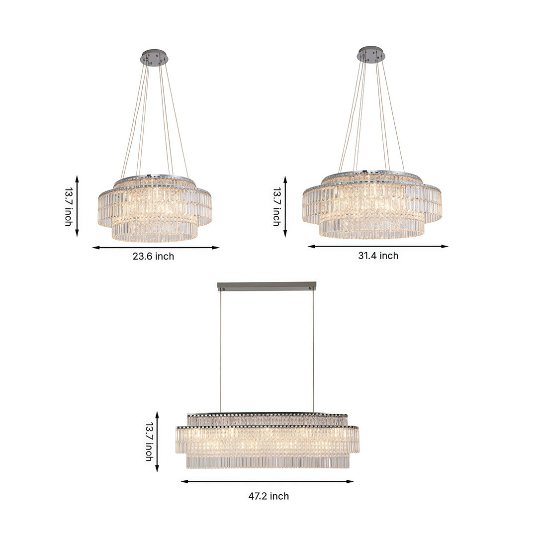 Technical dimension drawings for Auréline crystal chandelier showing 60 cm and 80 cm circular sizes