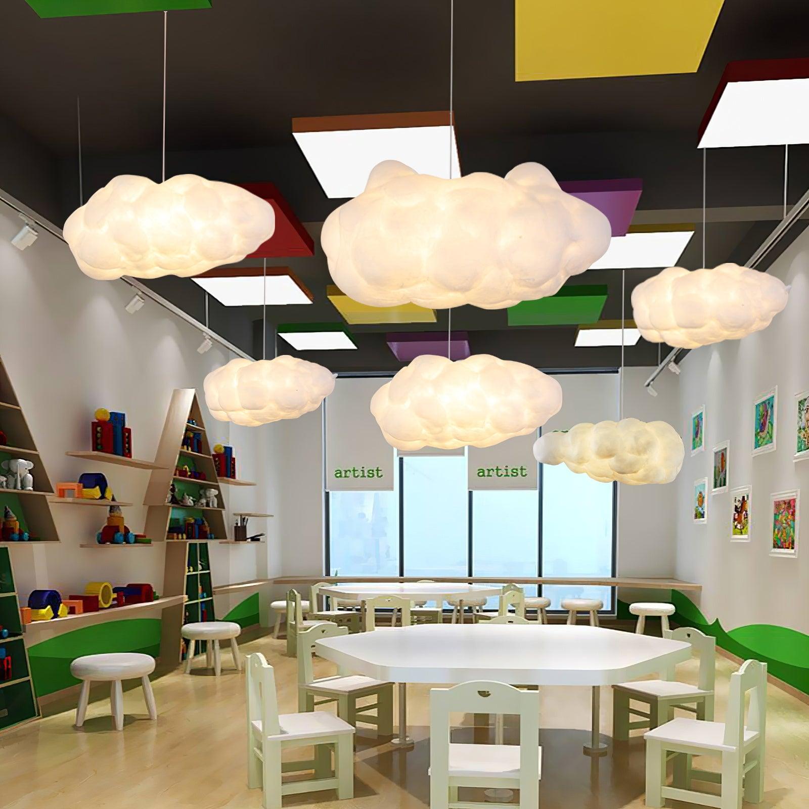 Aureon cloud pendant light hanging in a children's playroom with warm diffused lighting
