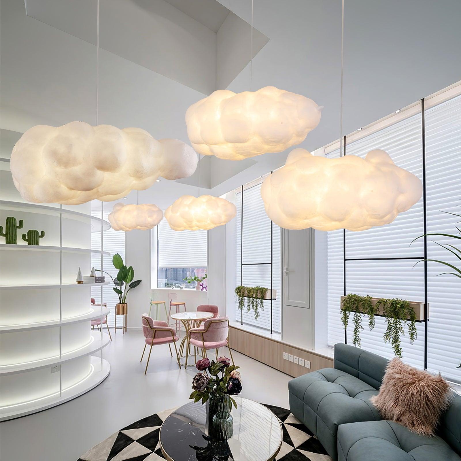 Cloud fabric pendant lights in a modern open-plan interior