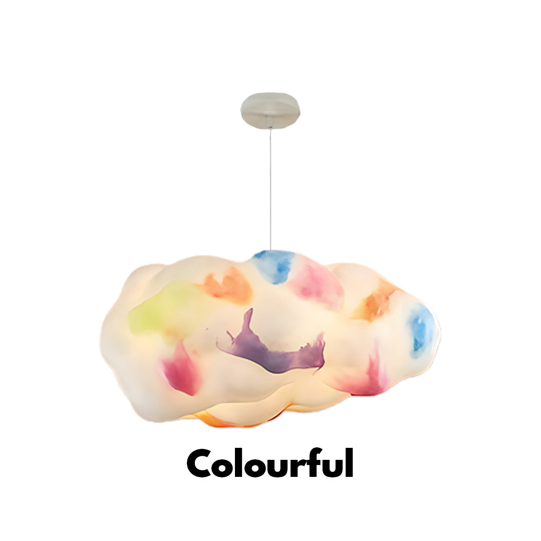 Aureon Color Cloud pendant light style, multicolour fabric shade close-up