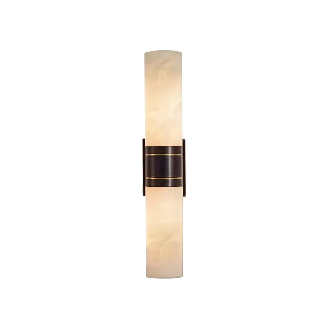 Niva marble wall sconce with black metal accent band in a modern interior